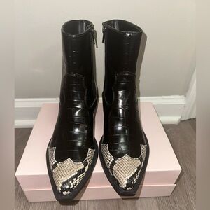 Black and Snake Print Ankle Boots